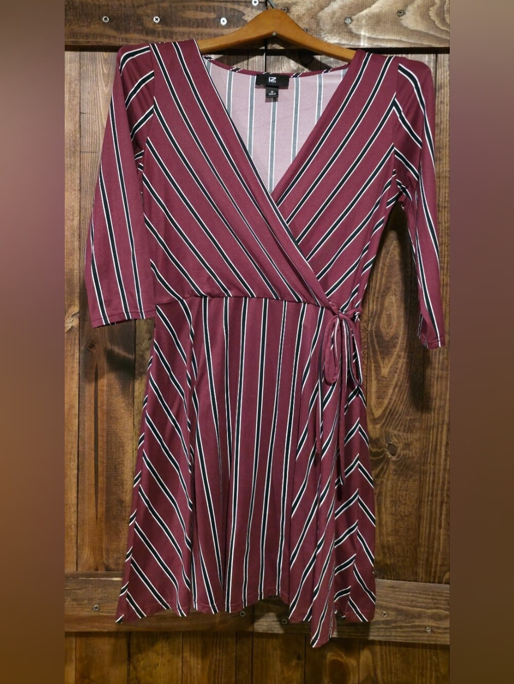 Iz Byer Burgundy Striped Wrap Dress